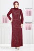 Stein Detail Abendkleid Kleid 4408MDH1093-M Bordeaux - Thumbnail