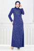 Stein Detail Abendkleid Kleid 4408MDH1093-M Saks - Thumbnail