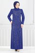 Stein Detail Abendkleid Kleid 4408MDH1093-M Saks - Thumbnail