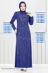 Stein Detail Abendkleid Kleid 4408MDH1093-M Saks - Thumbnail