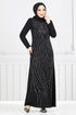 Stein Detail Abendkleid Kleid 4408MDH1093-M Schwarz - Thumbnail