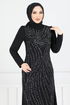Stein Detail Abendkleid Kleid 4408MDH1093-M Schwarz - Thumbnail