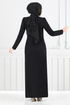 Stein Detail Abendkleid Kleid 4408MDH1093-M Schwarz - Thumbnail