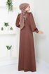 Stein Detail Hijab Abendkleid 271DVL897-M Kaffee - Thumbnail