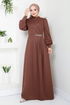 Stein Detail Hijab Abendkleid 271DVL897-M Kaffee - Thumbnail