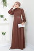 Stein Detail Hijab Abendkleid 271DVL897-M Kaffee - Thumbnail