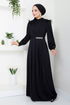 Stein Detail Hijab Abendkleid 271DVL897-M Schwarz - Thumbnail