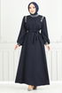 Stein Detail Hijab Abendkleid 5656END900-M Laci - Thumbnail