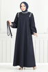 Stein Detail Hijab Abendkleid 5656END900-M Laci - Thumbnail