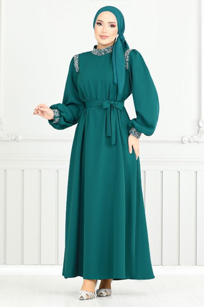 MRV E.N.D. - Stein Detail Hijab Abendkleid 5656END900-M Öl