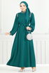 Stein Detail Hijab Abendkleid 5656END900-M Öl - Thumbnail