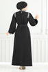 Stein Detail Hijab Abendkleid 5656END900-M Schwarz - Thumbnail