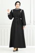 Stein Detail Hijab Abendkleid 5656END900-M Schwarz - Thumbnail