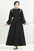 Stein Detail Hijab Abendkleid 5656END900-M Schwarz - Thumbnail