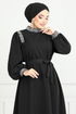 Stein Detail Hijab Abendkleid 5656END900-M Schwarz - Thumbnail