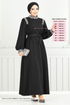 Stein Detail Hijab Abendkleid 5656END900-M Schwarz - Thumbnail