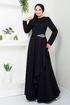 Stein Detail Hijab Kleid 5022SL890 Schwarz - Thumbnail