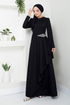 Stein Detail Hijab Kleid 5022SL890 Schwarz - Thumbnail