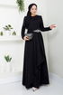 Stein Detail Hijab Kleid 5022SL890 Schwarz - Thumbnail