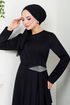 Stein Detail Hijab Kleid 5022SL890 Schwarz - Thumbnail