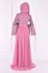 Stein Detail Spitze Abendkleid Kleid Rose Kurusu ASM2167 - Thumbnail