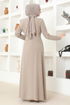 Stein Details Kleid ASM2693 Beige - Thumbnail