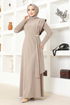 Stein Details Kleid ASM2693 Beige - Thumbnail