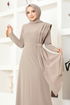 Stein Details Kleid ASM2693 Beige - Thumbnail