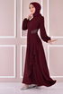 Stein Details Kleid Bordeaux ASM2507 - Thumbnail