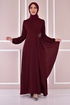 Stein Details Kleid Bordeaux ASM2507 - Thumbnail