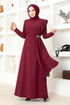 Stone Detail Dress ASM2693 Burgundy - Thumbnail