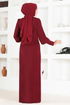 Stone Detail Evening dress Burgundy ASM2569 - Thumbnail