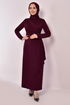 Stone Detail Evening dress Burgundy ASM2580 - Thumbnail