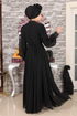 Stone Detailed Chiffon Evening dress Black MIH19109 - Thumbnail