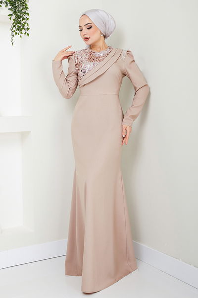 ASM - Stone Detailed Evening dress ASM2708 Mink - 341004