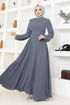 Stone Detailed Evening dress EMO6145 Grey - Thumbnail