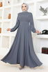 Stone Detailed Evening dress EMO6145 Grey - Thumbnail