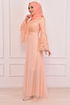 Stone Detailed Lace Dress Dress Salmon ASM2167 - Thumbnail