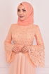 Stone Detailed Lace Dress Dress Salmon ASM2167 - Thumbnail