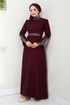 Stony Evening dress Dress ASN174 Burgundy - Thumbnail