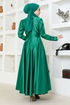 Stony Satin Evening dress YGS6357 Emerald - Thumbnail