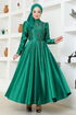 Stony Satin Evening dress YGS6357 Emerald - Thumbnail