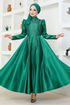 Stony Satin Evening dress YGS6357 Emerald - Thumbnail