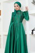 Stony Satin Evening dress YGS6357 Emerald - Thumbnail