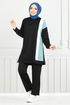 Stripe Detailed Hijab Team 9114PL940-M Black - Thumbnail