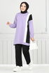 Stripe Detailed Hijab Team 9114PL940-M Lilac&Black - Thumbnail