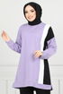 Stripe Detailed Hijab Team 9114PL940-M Lilac&Black - Thumbnail