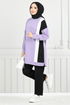 Stripe Detailed Hijab Team 9114PL940-M Lilac&Black - Thumbnail