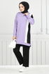 Stripe Detailed Hijab Team 9114PL940-M Lilac&Black - Thumbnail