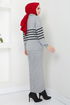 Striped Hijab Dress 9014UZ1029-M Grey - Thumbnail